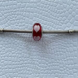 Authentic Retired Pandora Amber with Beige Hearts Murano Glass Charm